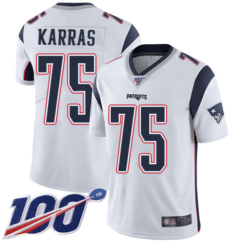 New England Patriots Football #75 Vapor Untouchable 100th Season Limited White Men Ted Karras Road NFL Jersey->youth nfl jersey->Youth Jersey